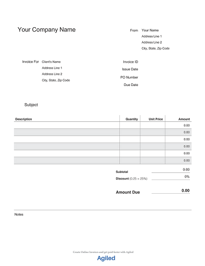 Actor Invoice Template Seamless Billing with Agiled