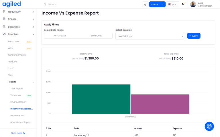income and expense report
